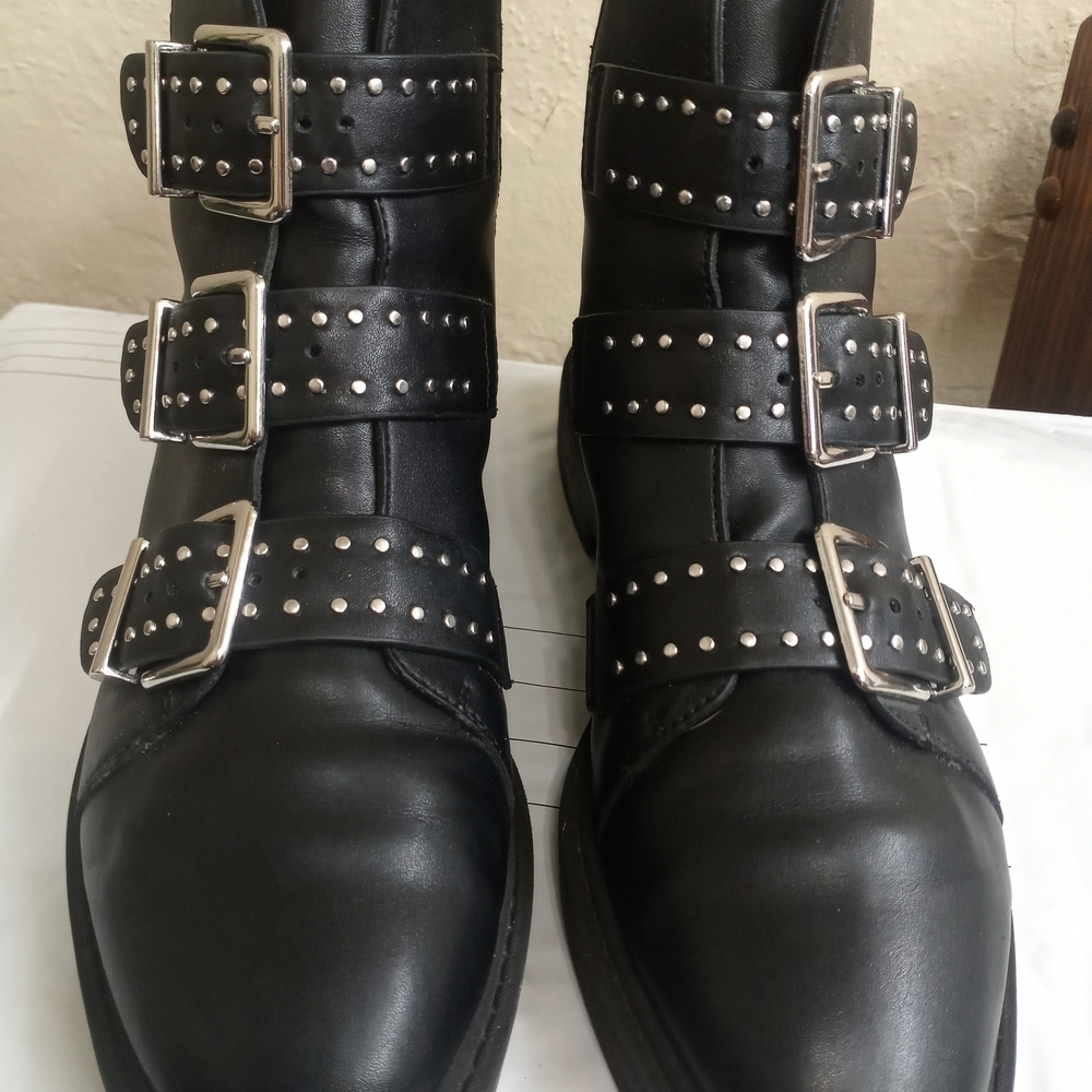 Urban Outfitters Black Studded Buckle Boots